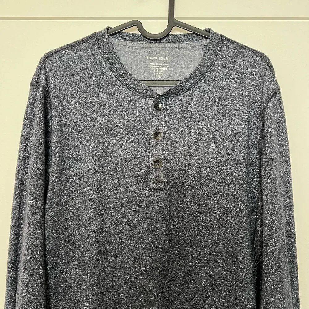 Banana Republic Shirt Mens Sz M Blue Gray Henley Long Sleeve Casual Outdoor